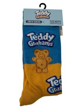 Bear Snack Novelty Crew Socks Mens 6-12 Yellow Funny Food Graphic